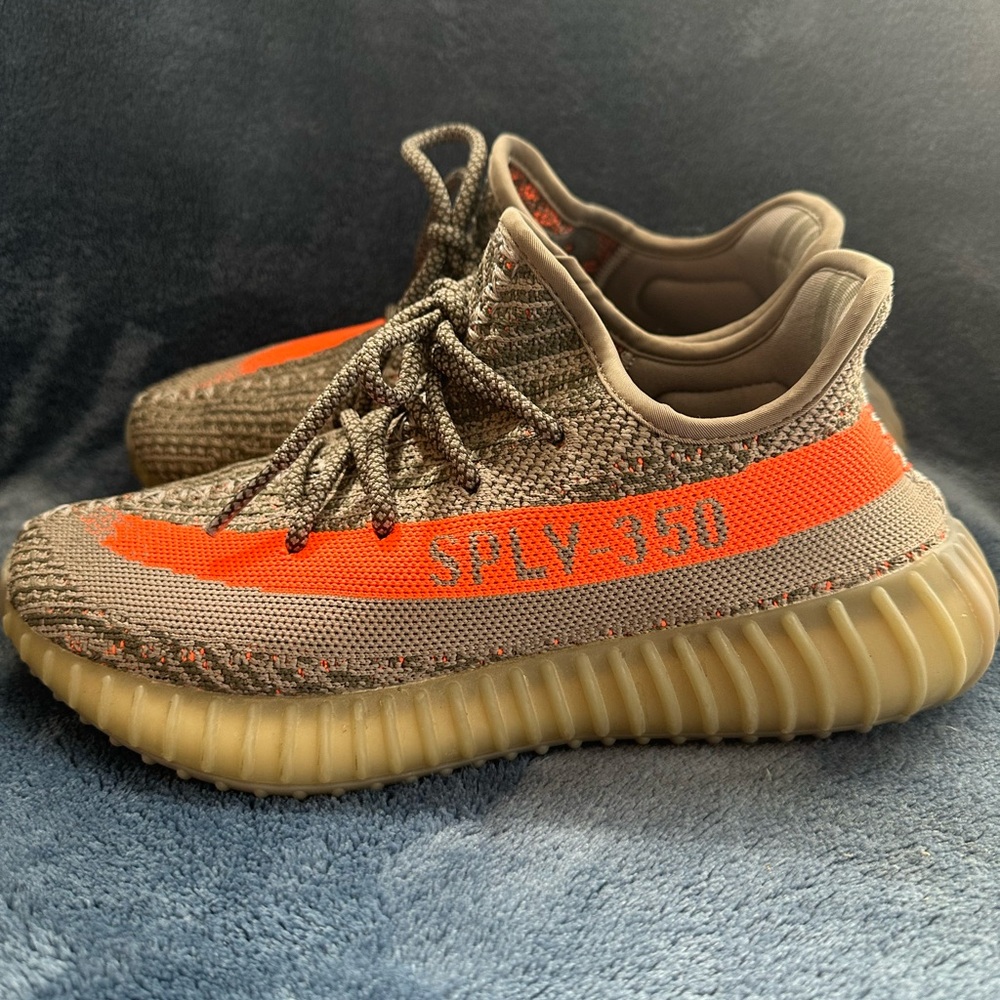 Men’s Gray and Orange Yeezy Boost 350 Sneakers size 8